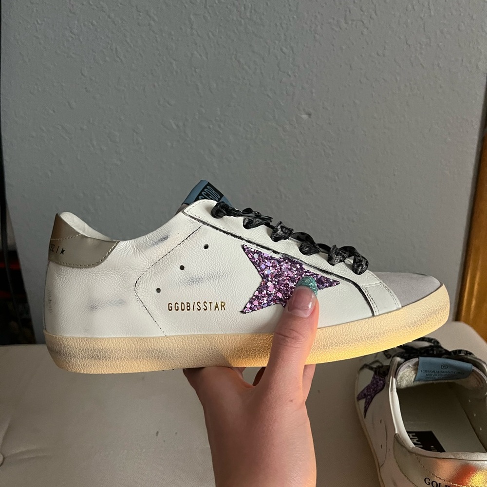 Golden Goose superstar patent leather with glitter star and gold